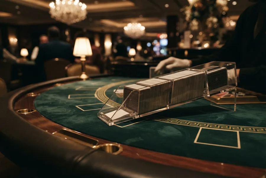 Een kaartenslof op een blackjack tafel